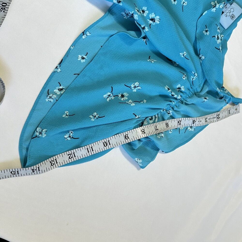 CeCe Women's Blue Teal Blouse Drapy Cold Shoulder Short Sleeve Top Sz XS - Picture 8 of 8